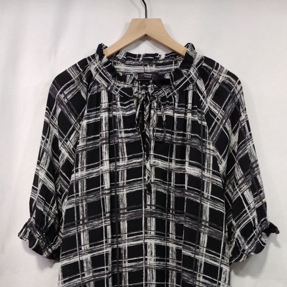 NWT Cocomo Woman Plaid Babydoll Blouse Womens 3X Black White Preppy Academia - Picture 2 of 8